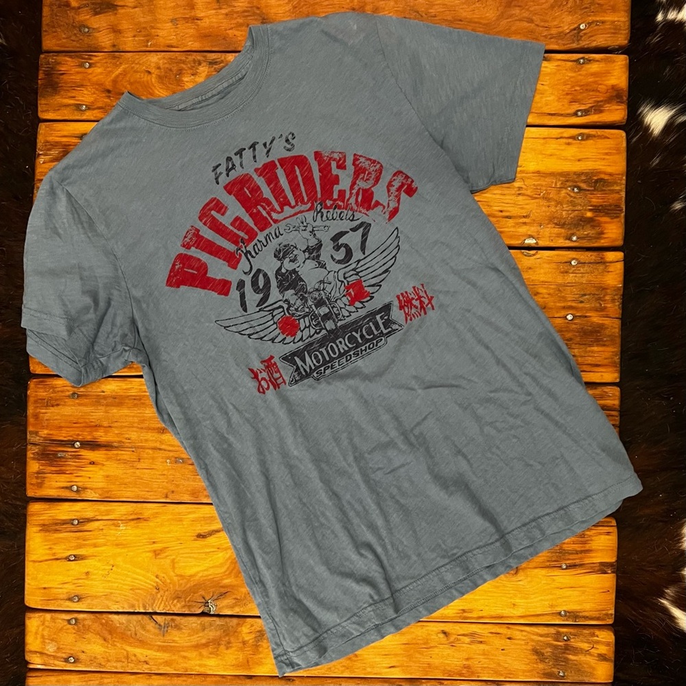 Lucky Brand “Fatty’s Pig Riders” vintage slub tee. EUC